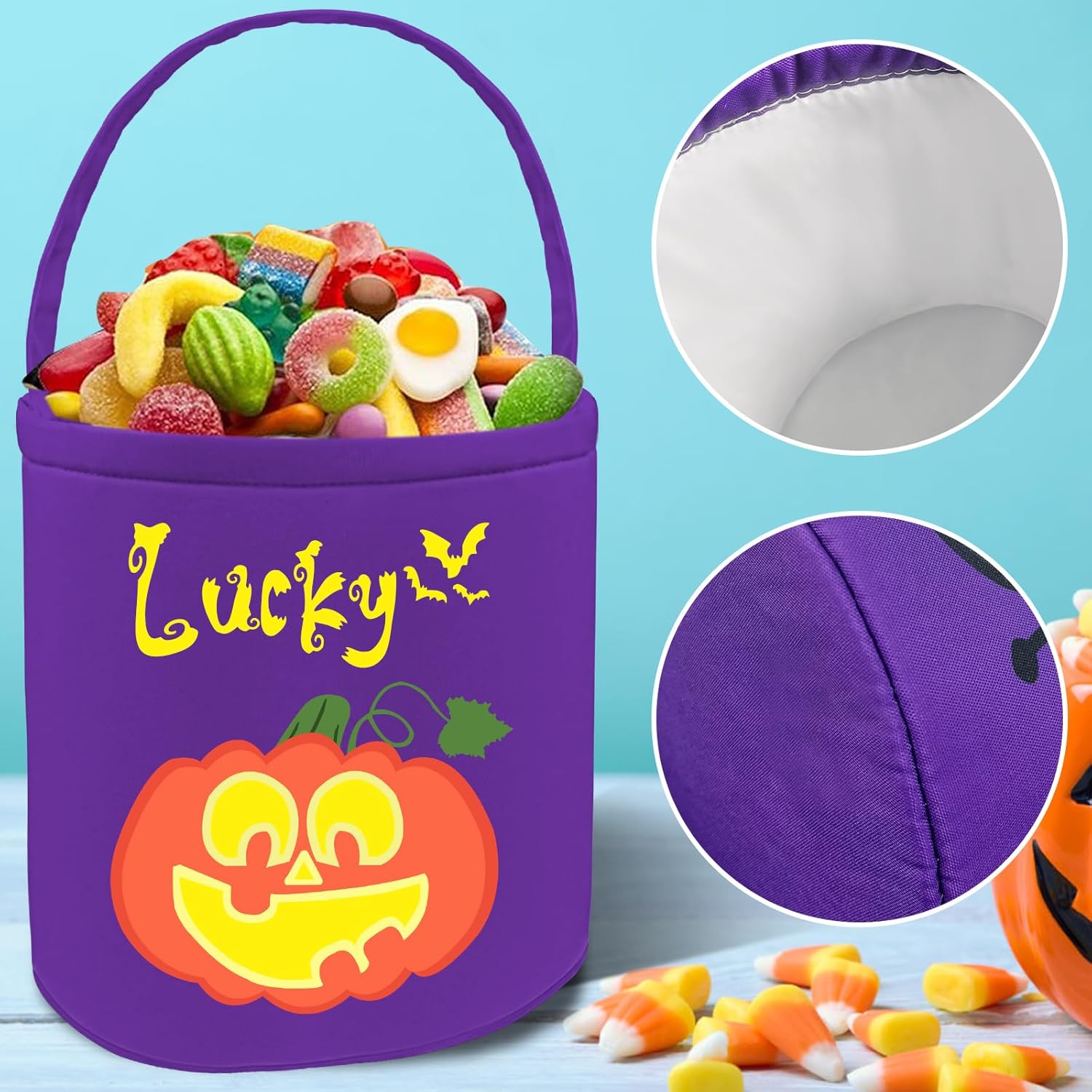 Cesta de Halloween personalizada con nombre de cubo personalizado para trucos o tratos, bolsa de dulces personalizada para niños, regalo para niños