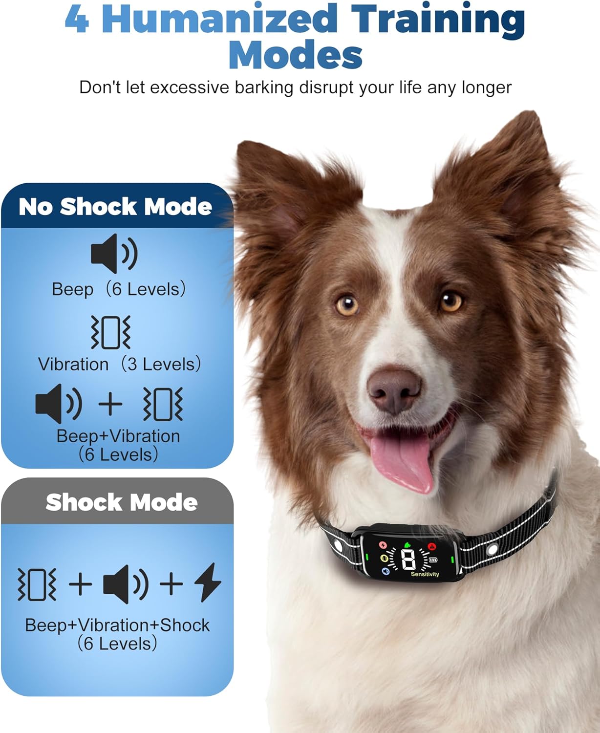 BEESHOP – Collar antiladridos recargable para perros grandes, medianos y pequeños, collar de entrenamiento inteligente antiladridos con 8