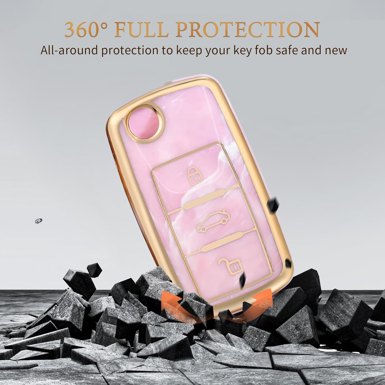 OFFCURVE Funda para llavero de coche compatible con VW C, Llavero oro rosa
