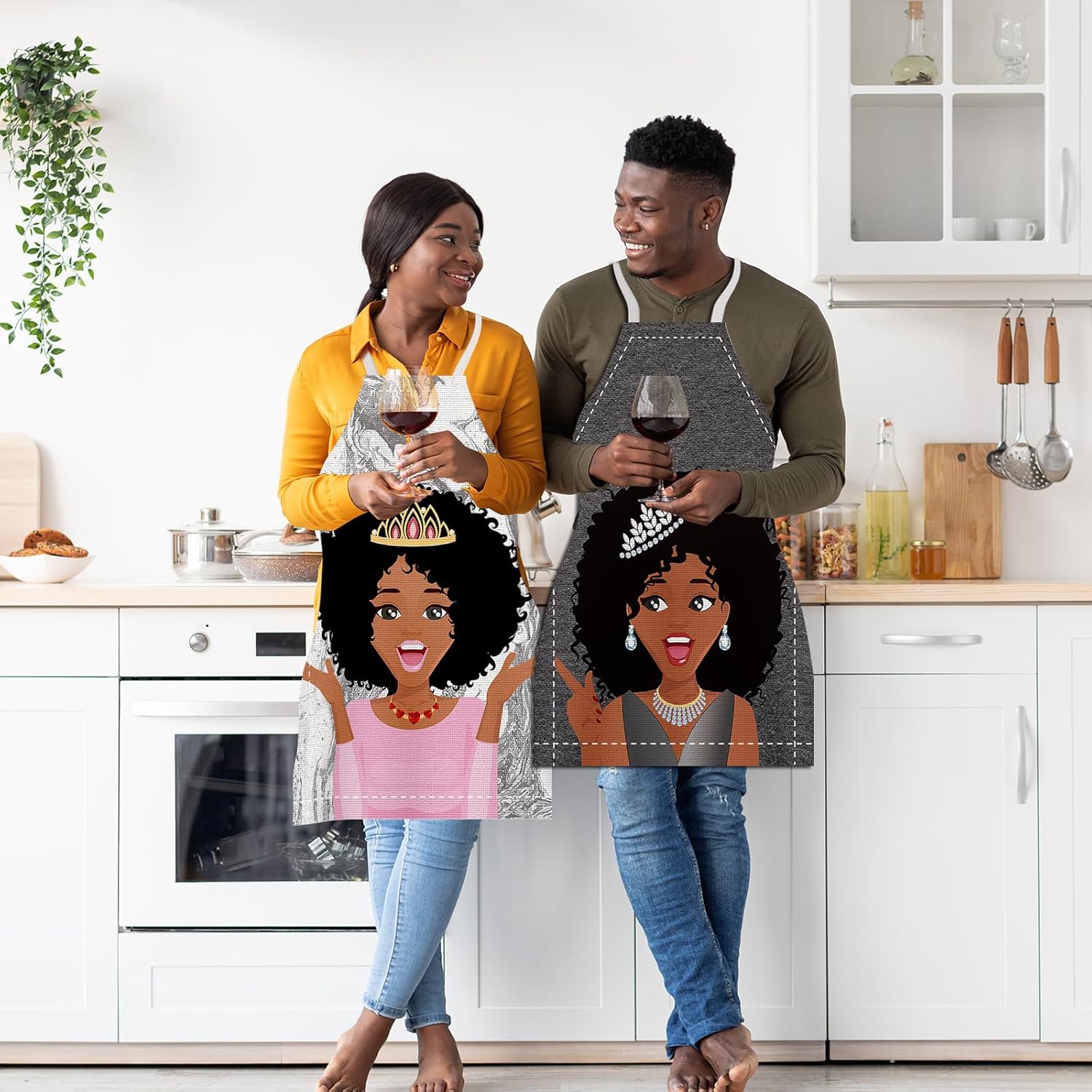 4 delantales para mujer africana, impermeables, delantales de reina afroamericana, ajustables, delantales negros para mujeres, niñas, delantales de