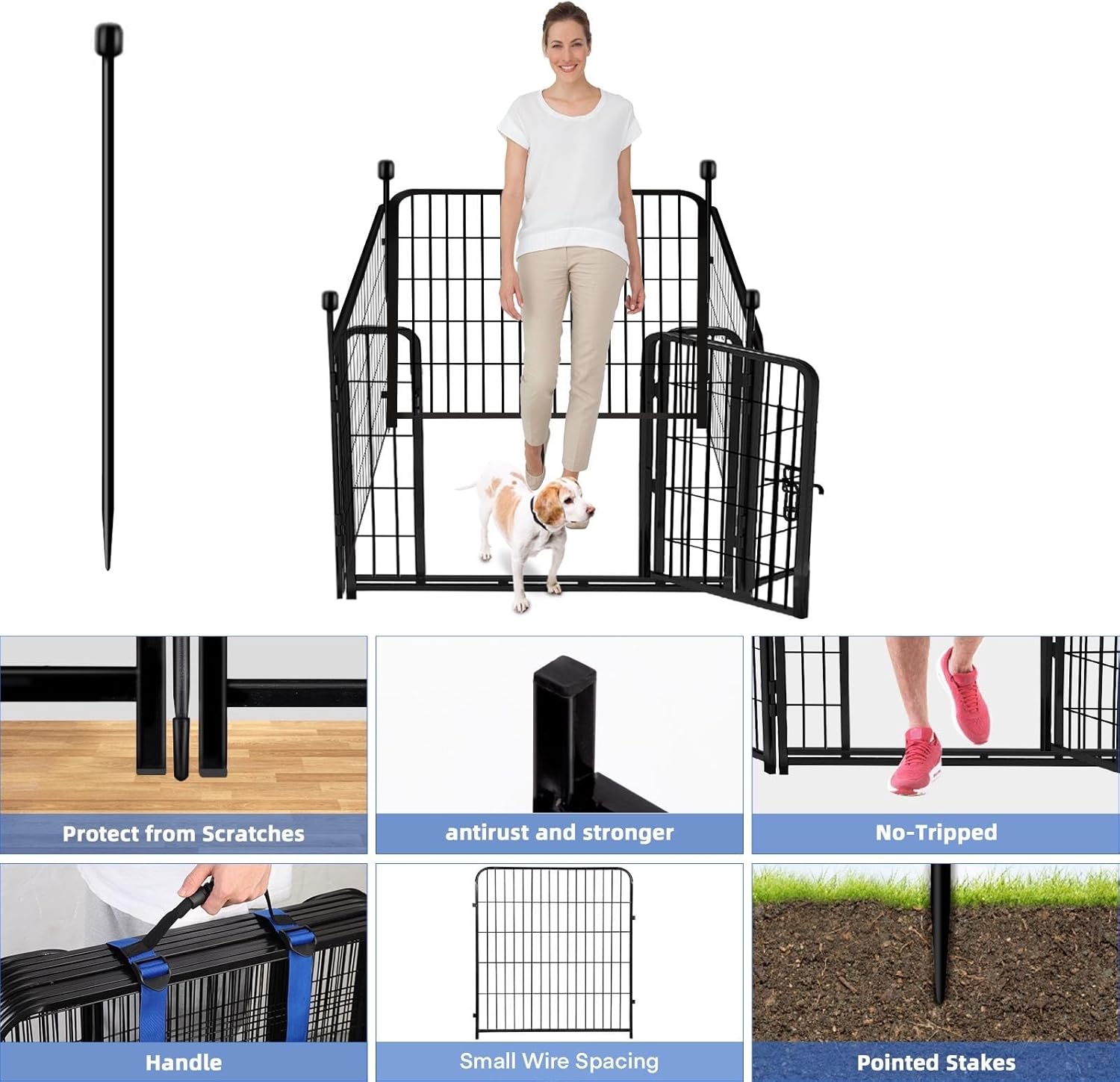 ADAVIN Valla de jardín con puerta de 32 pulgadas de alto x 9 pies de largo, cerca de barrera de metal de hierro negro resistente, corral para perros