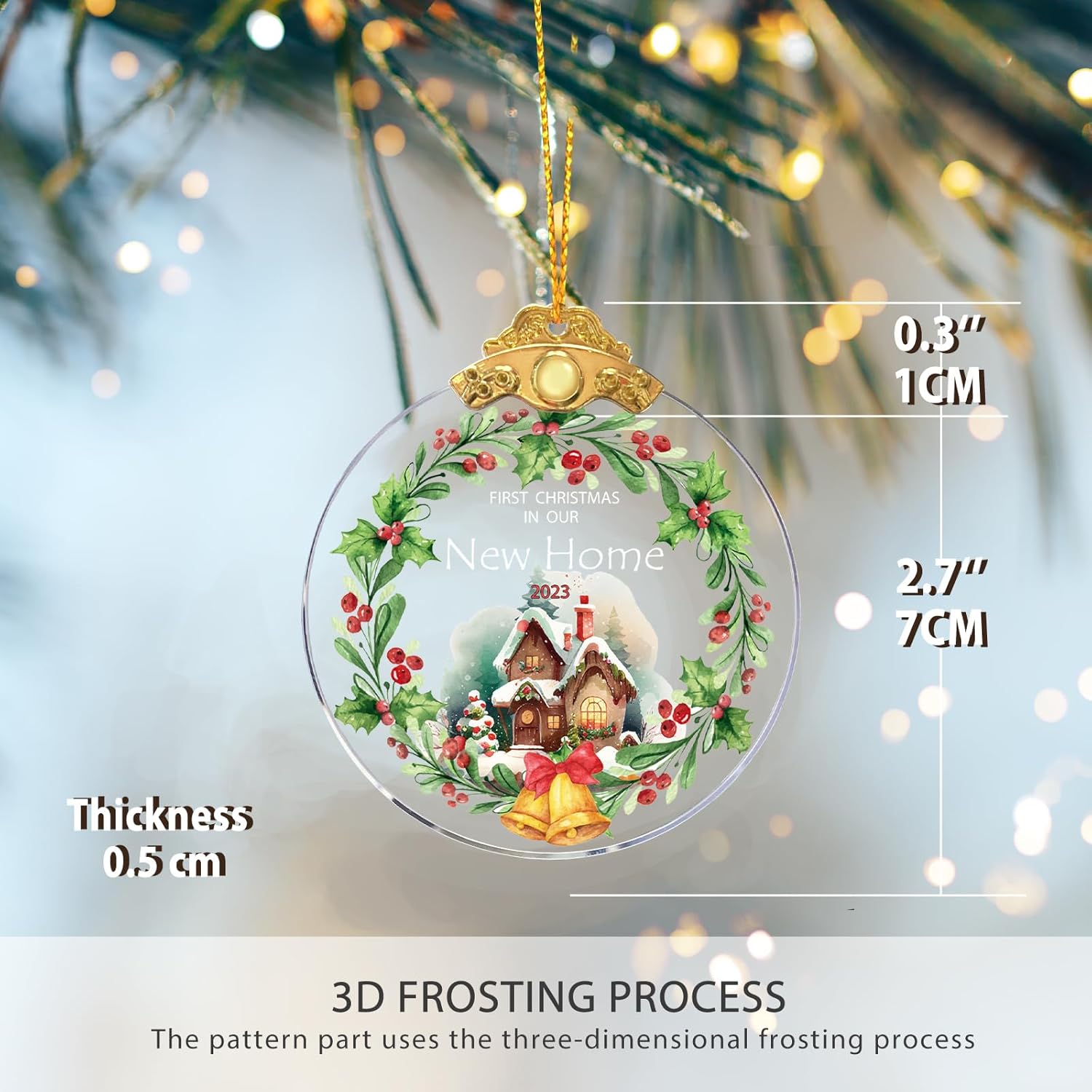 Adorno de cristal para la primera Navidad en nuestro nuevo hogar 2023, recuerdo de Navidad, diseño de campana, regalo de primera Navidad, regalo de