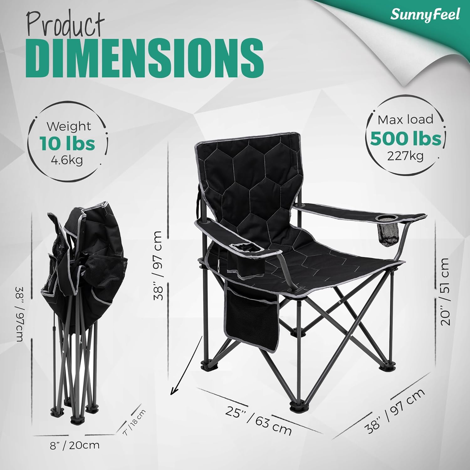 SUNNYFEEL Silla de campamento extragrande XL, sillas de campamento plegables para adultos, resistente, grande, alta, 500 libras, silla de césped