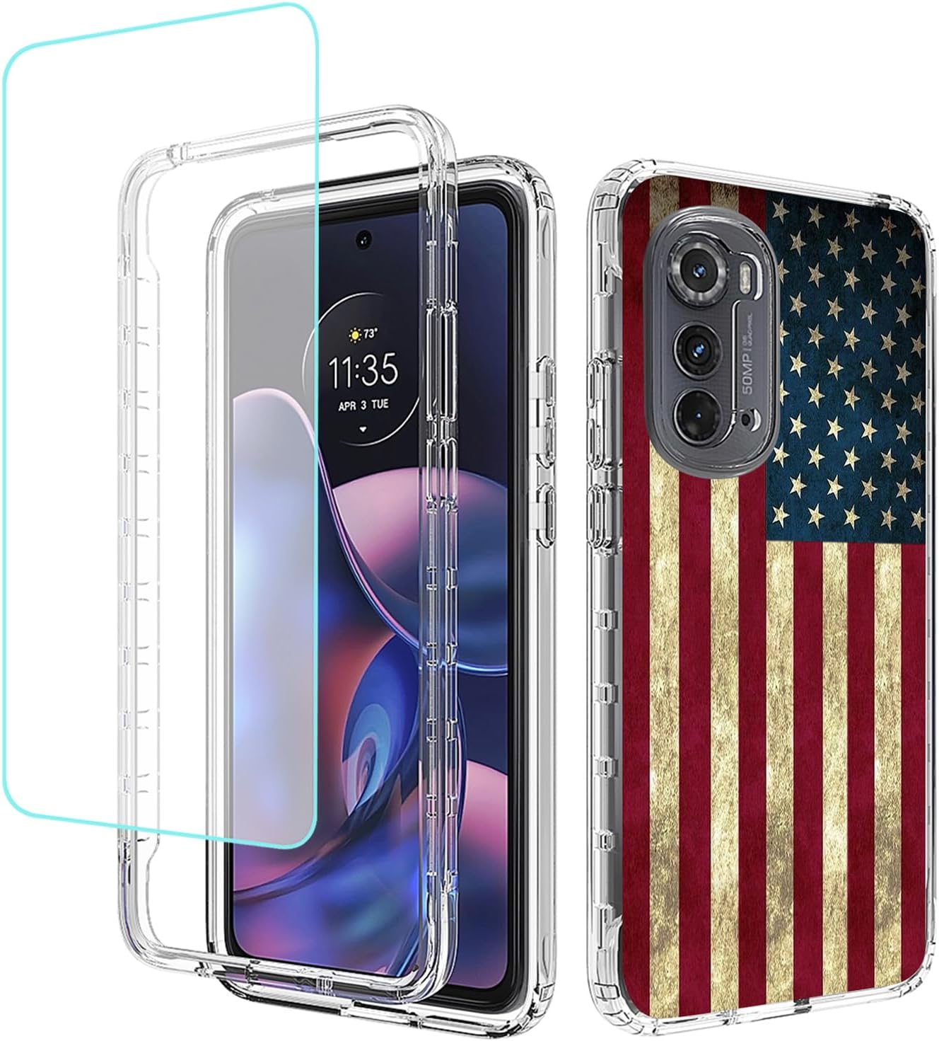 Tothedu Funda de teléfono para Moto Edge 2022Motorola Edge 2022 5G UW XT2205 con protector de pantalla de vidrio templado, funda protectora de