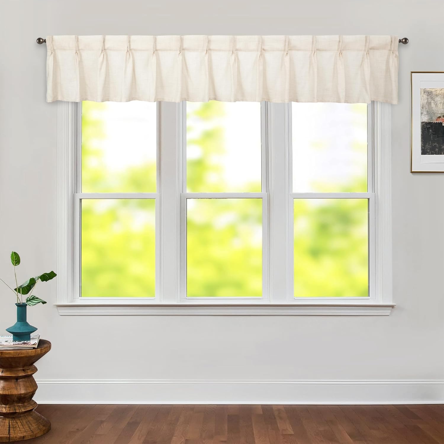 DriftAway Cenefa plisada para ventana de cocina, cenefa de lino con textura de color beige liso, 108 pulgadas de ancho para sala de estar,