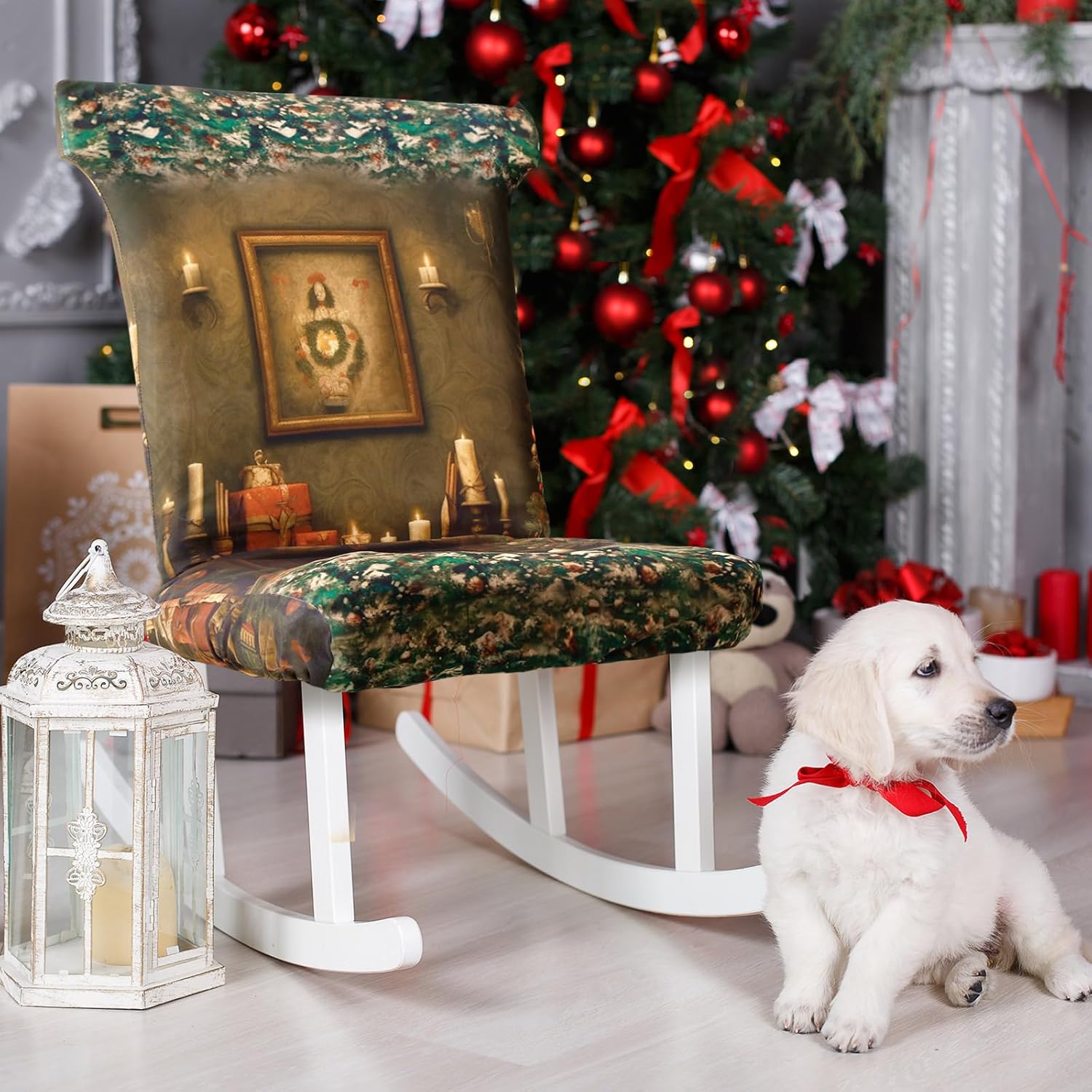 Preboun Juego de 6 fundas para sillas de Navidad, protectores de comedor de Navidad, diseño de Papá Noel, fundas extraíbles y lavables para comedor,