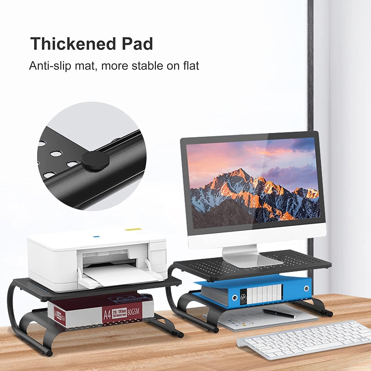 suptek Soporte elevador para monitor para computadora, laptop, impresora, cuaderno y todas las pantallas planas con plataforma de metal ventilada y