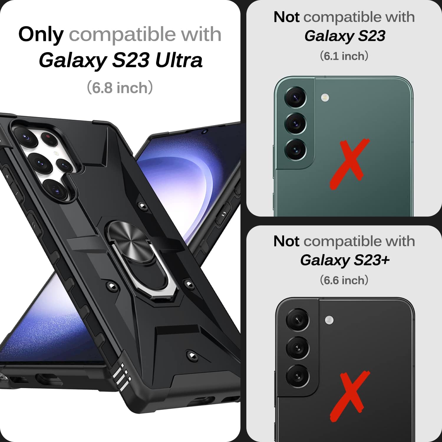 Miimall Funda compatible con Samsung Galaxy S23 Ultra, funda S23 Ultra con soporte de anillo y soporte giratorio y funda antideslizante a prueba de