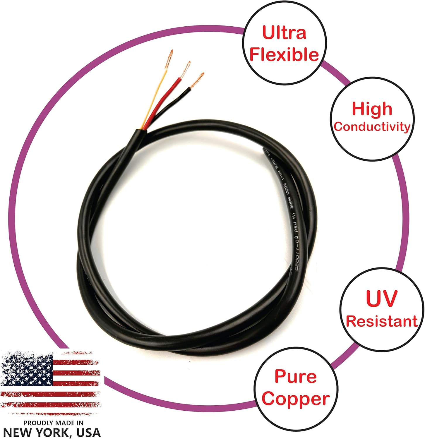 NATIONAL Wire&Cable – Cable eléctrico de alta calidad de 3 conductores de calibre 22 – Fabricado en Estados Unidos – Cable de PVC trenzado de 22 AWG