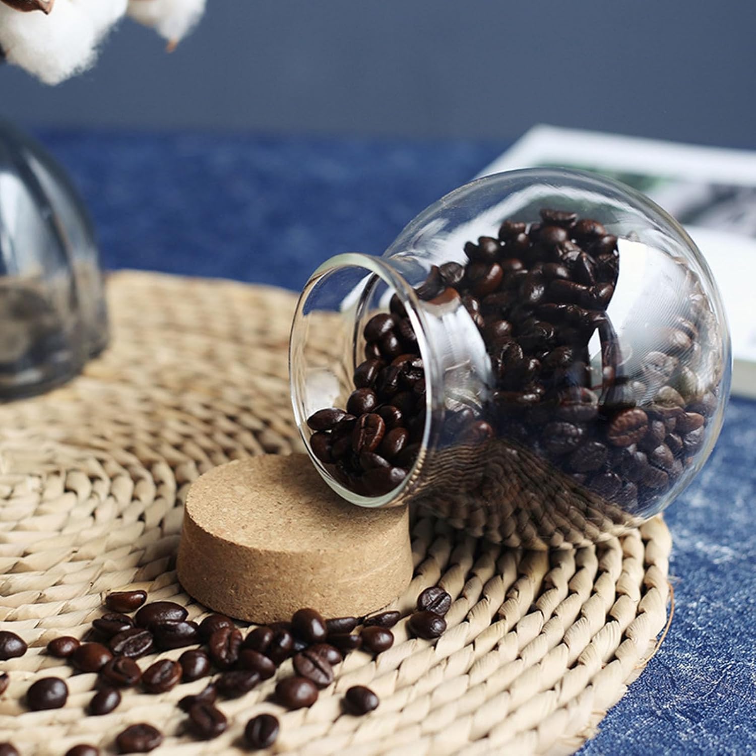 Tarro de vidrio esférico con tapa de corcho hermético, tarro de caramelo de 17 onzas, tarro de vidrio de cocina, para conservar y almacenar café,