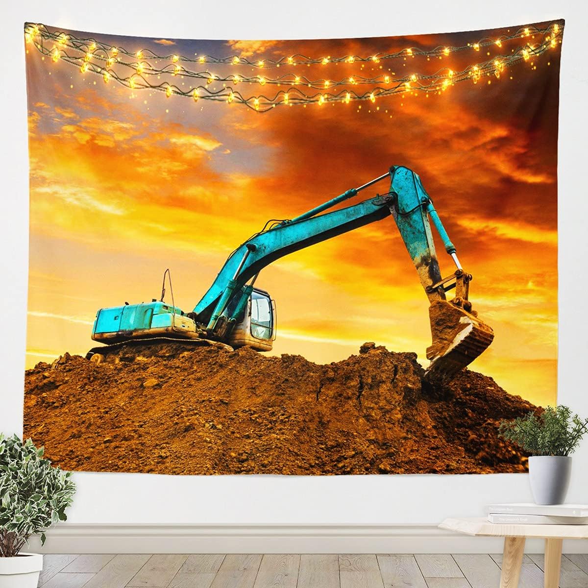 Feelyou Tapiz de excavadora de construcción de dibujos animados para niños, vehículos, camiones, automóviles, impresión para niños, maquinaria para
