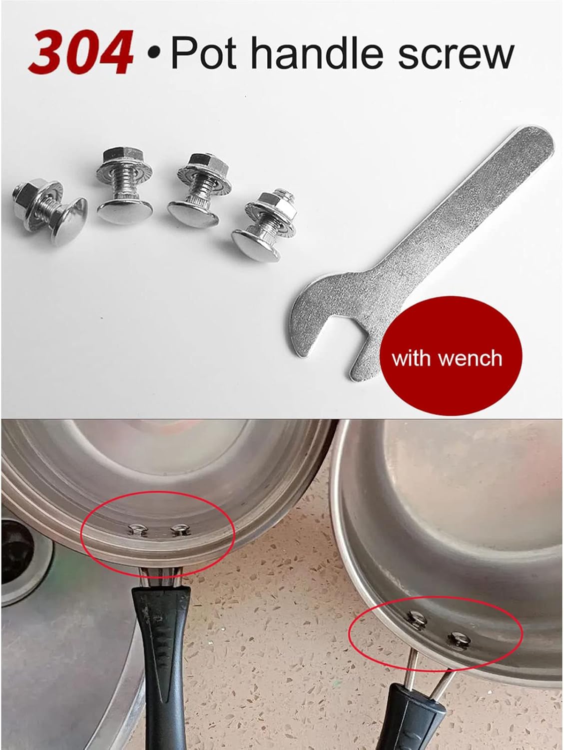 NentMent Paquete de 4 tornillos de mango de olla SaucePan Grip Tornillo de montaje M6x16mm reparación de bloqueo de fijación de repuesto para ollas