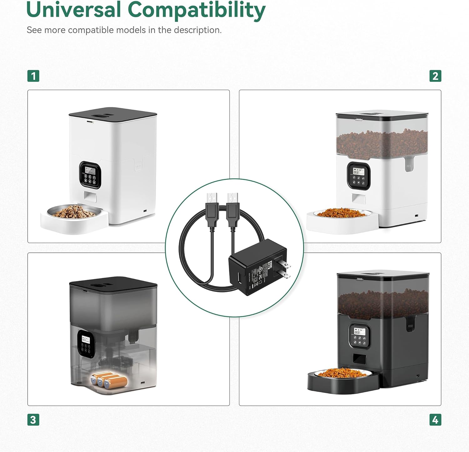 FITE ON Reemplazo 5V USB Cat Alimentador Adaptador para VOLUAS VL002 Dispensador Automático de Alimentos para Mascotas Cargador Cable de Alimentación