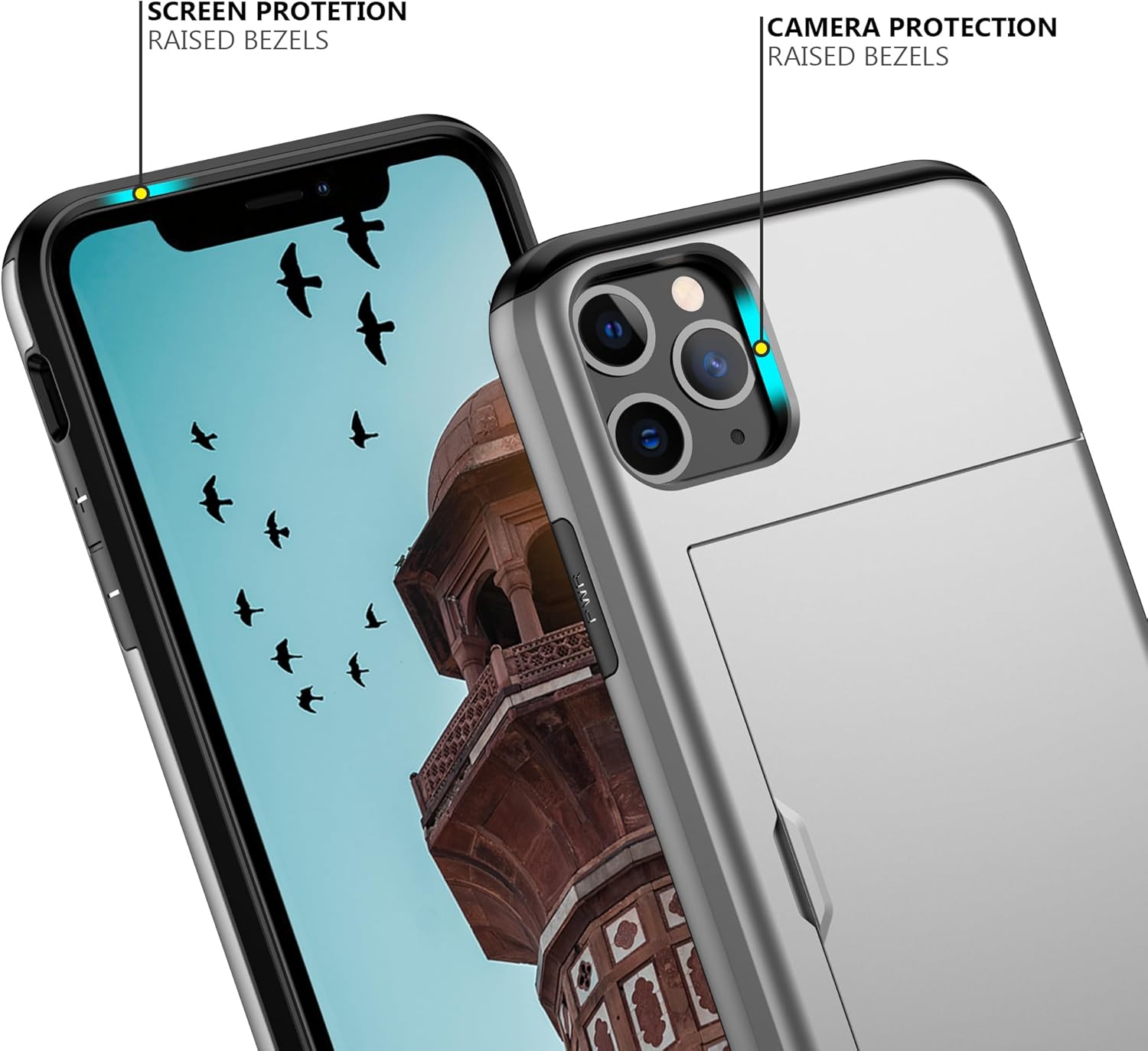Nvollnoe Funda para iPhone 11 Pro Max con tarjetero resistente de protección de doble capa a prueba de golpes, ranura para tarjetas oculta, funda