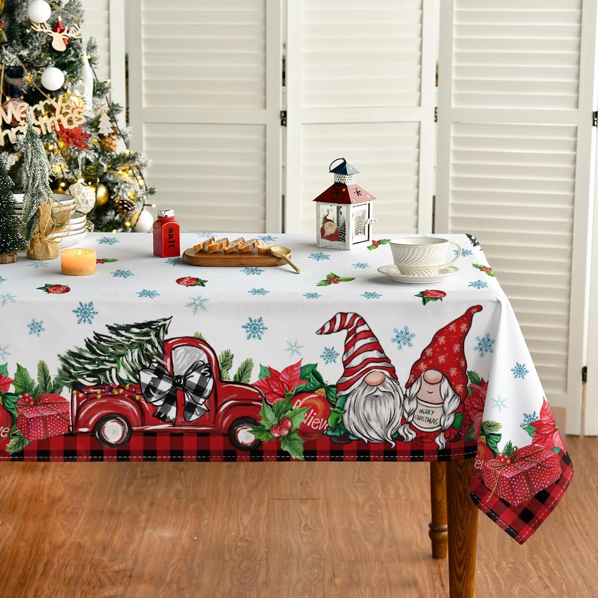 Horaldaily Mantel de Navidad de 60 x 120 pulgadas, color rojo Papá Noel, lavable, para decoración de fiestas, pícnic, cenas