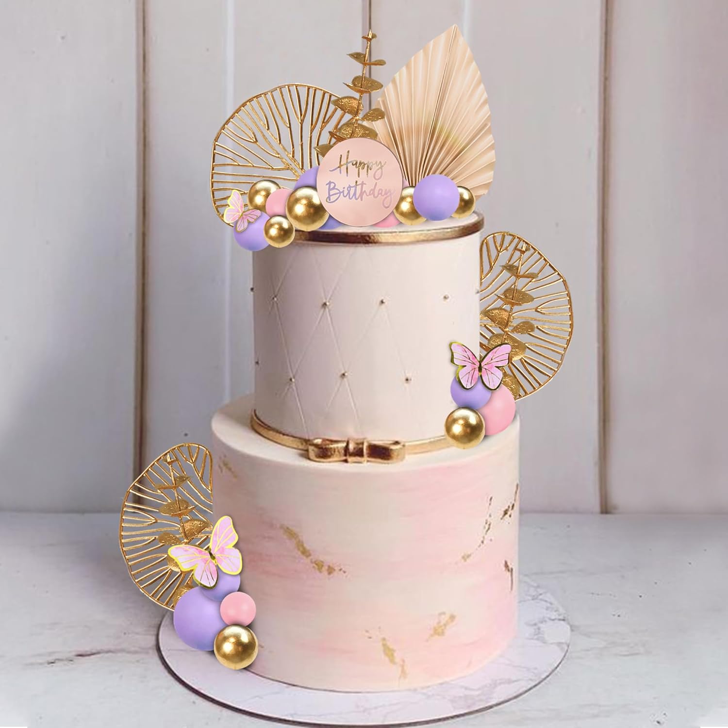 Decoración bohemia para pastel de feliz cumpleaños, con bolas, mariposas, eucalipto, para bodas, baby shower, niños y niñas, suministros de fiesta