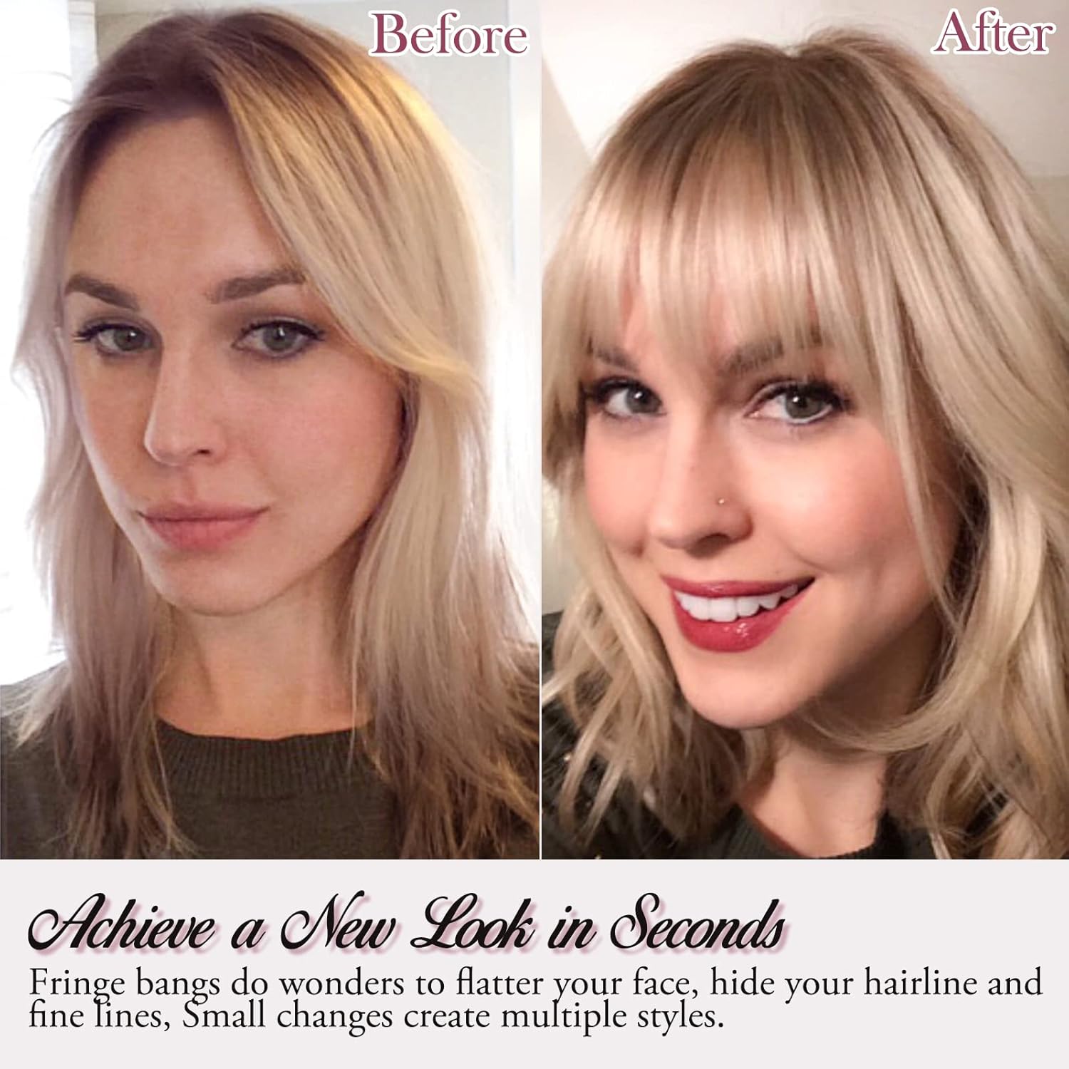 RUWISS Flequillo con clip, extensiones de cabello humano real con fleco de sien, extensiones de cabello con clip, para mujer, para uso diario (rubio)