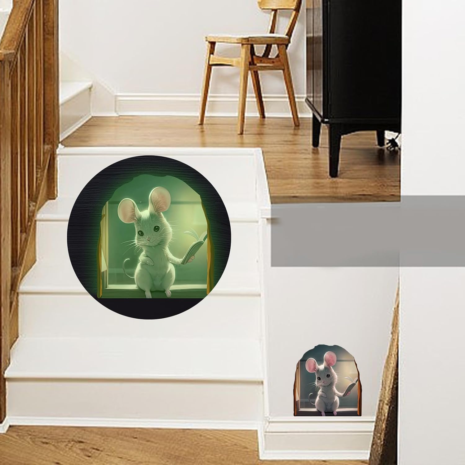 Shudyear 12 calcomanías de pared luminosas adorables con libro de lectura de ratón, decoración de pared para la habitación de los niños, para el