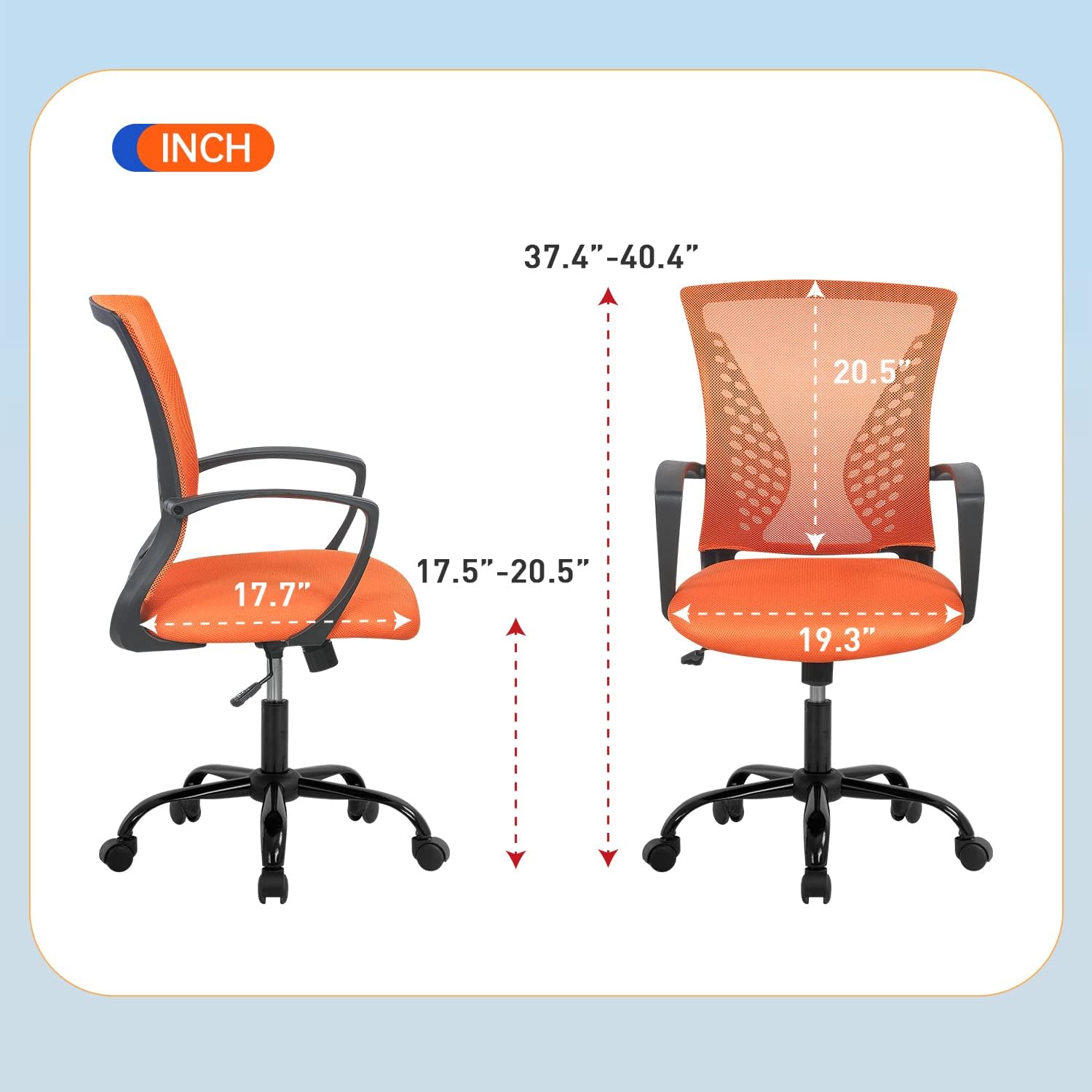 Silla de oficina de malla, silla de computadora con soporte lumbar, reposabrazos giratorio, ajustable, ergonómica, para adultos (naranja)