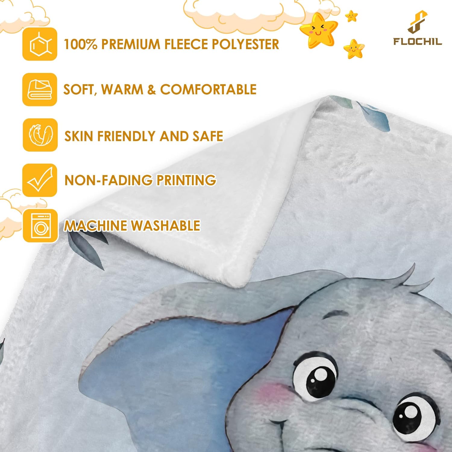 FLOCHIL Mantas de bebé personalizadas, manta de bebé personalizada  Manta de bebé con nombre para niños, el mejor regalo para bebé, elefantes recién
