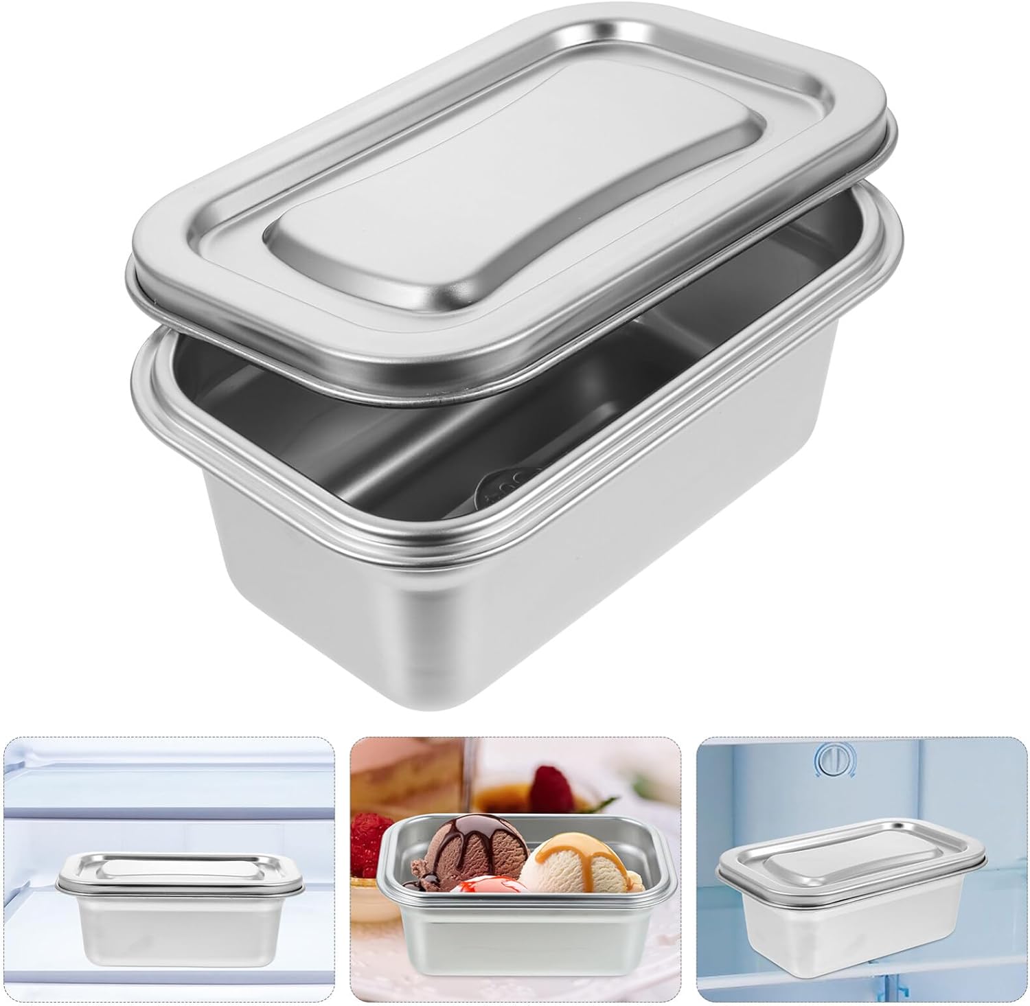 Contenedor de almacenamiento de alimentos de acero inoxidable, mini caja de soporte de helado, caja organizadora de nevera, contenedor de congelador