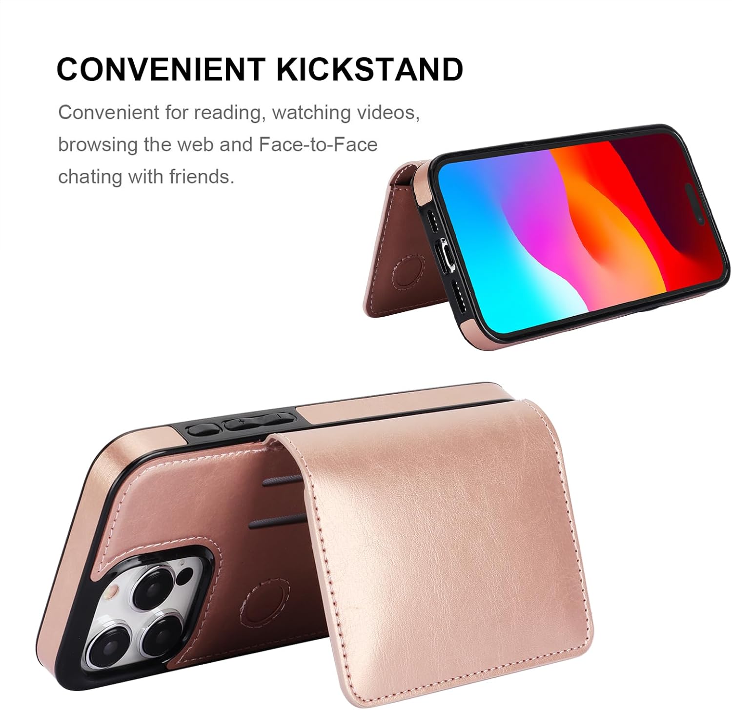 KIHUWEY Funda tipo cartera compatible con iPhone 15 Pro Max, soporte para tarjetas de crédito, de cuero de primera calidad, cierre magnético oculto,