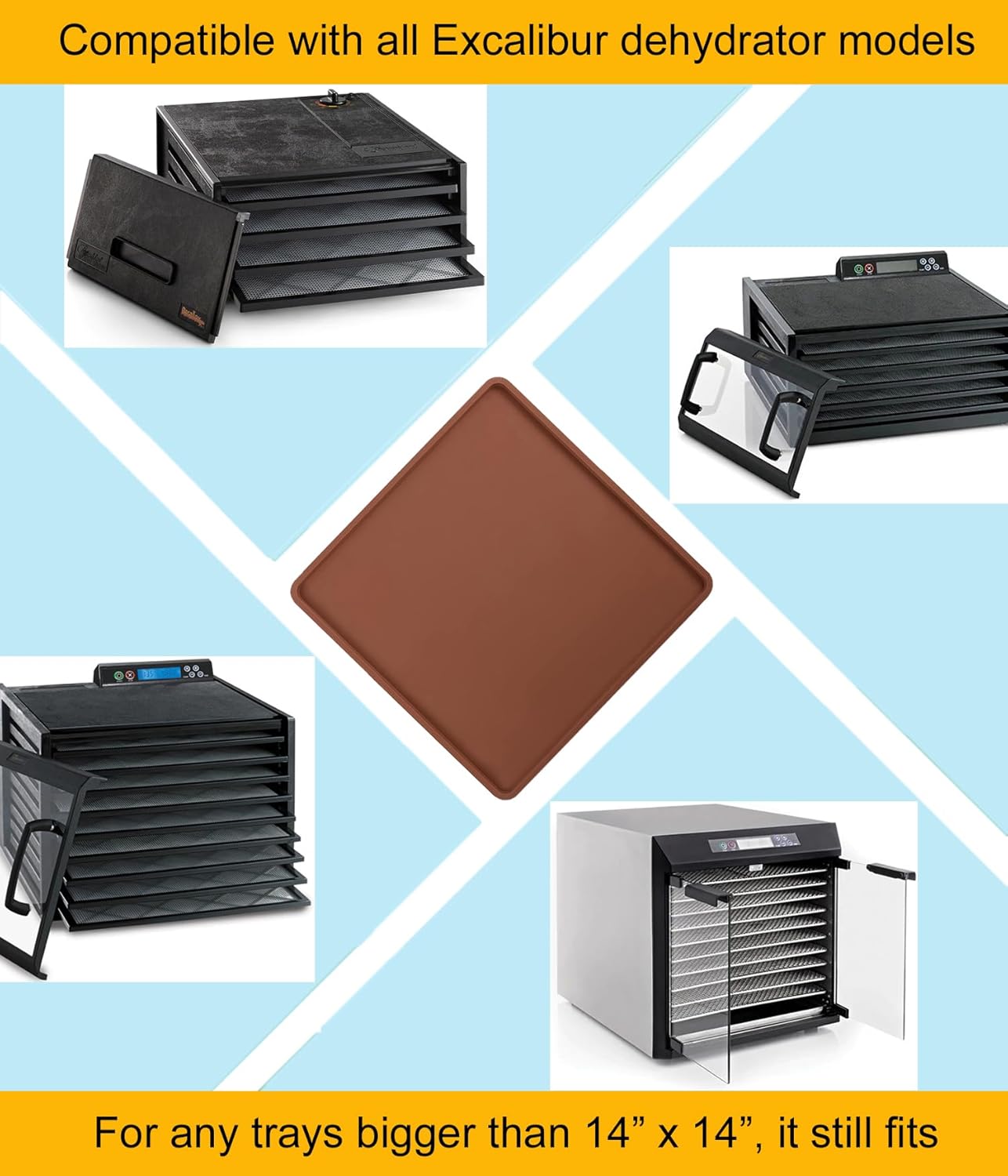 Paquete de 8 hojas deshidratadoras de silicona extra gruesas de 14 x 14 pulgadas con borde para Excalibur  Bandejas deshidratadoras de cuero para