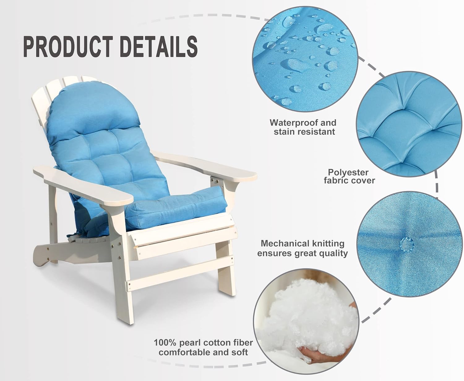 Cojín para silla mecedora, respaldo alto, impermeable, para muebles de exterior, color azul cielo