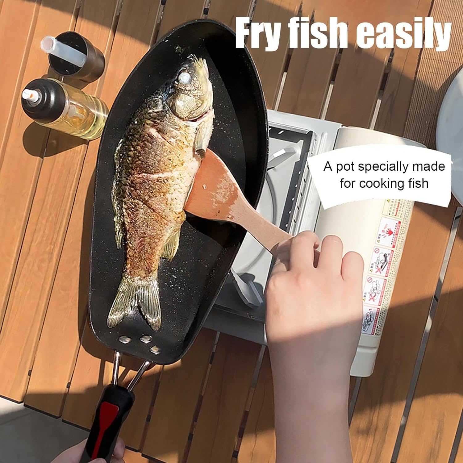 EEASSA Sartén antiadherente ovalada con forma de pescado, aleación de aluminio, 3.4 in de profundidad, ideal para asar a la parrilla, freír y servir