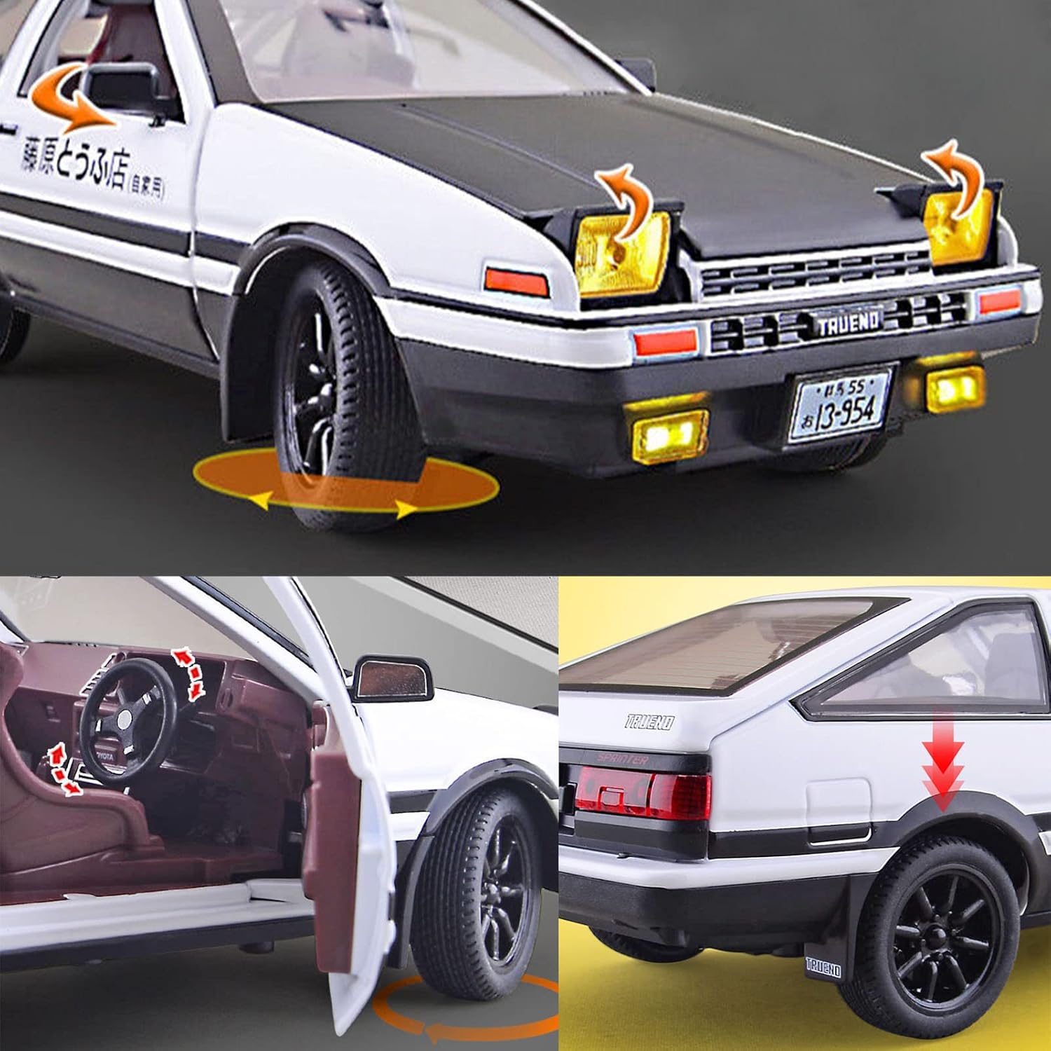 Mzexoma Initial D Toyota Trueno AE86 – Modelo de automóvil de aleación fundida a presión, juguetes deportivos para niños y adultos, vehículos de