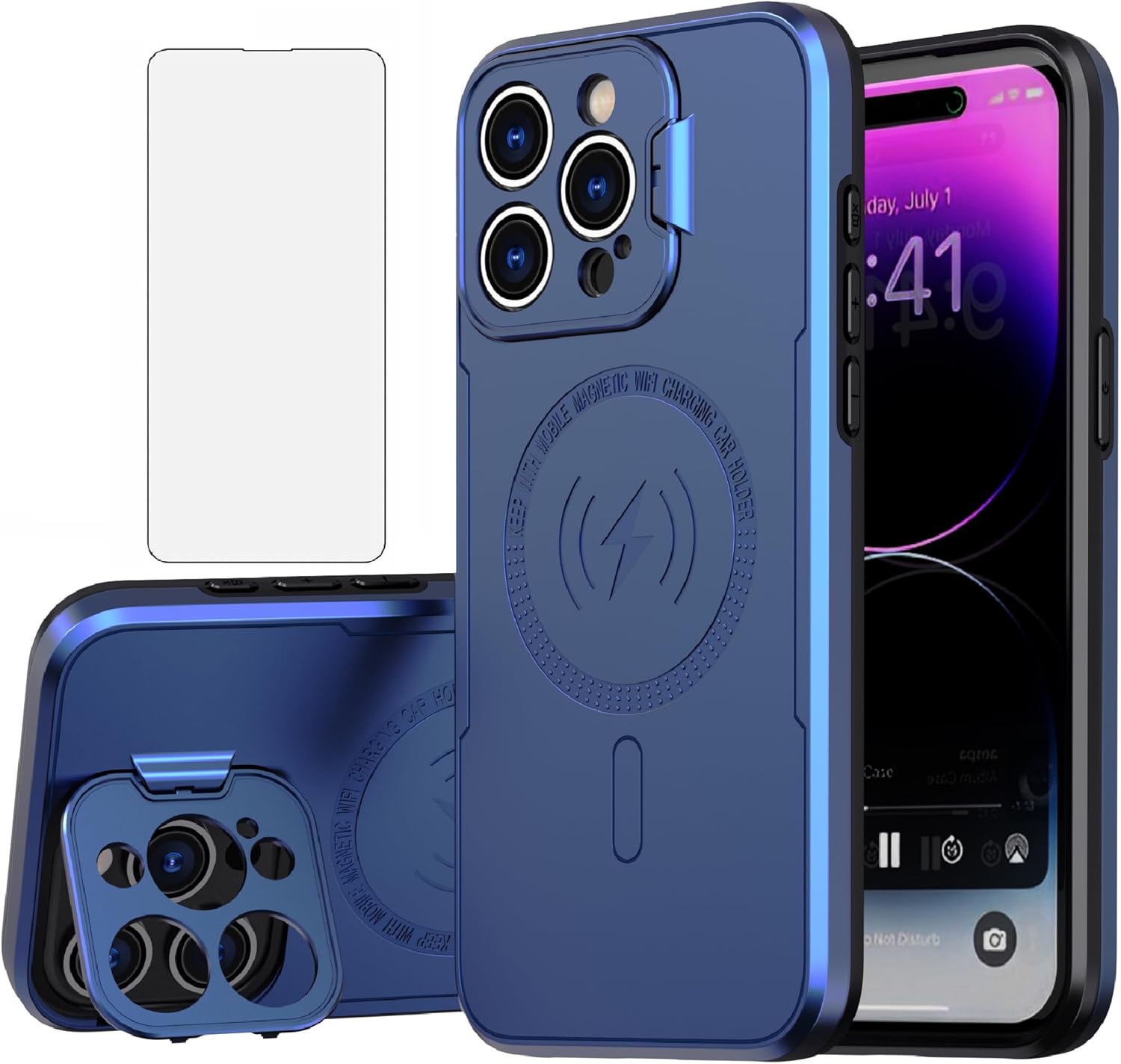 Asuwish Funda de teléfono para iPhone 15 Pro Max de 6.7 pulgadas con protector de pantalla de vidrio templado Magsafe y soporte delgado accesorios