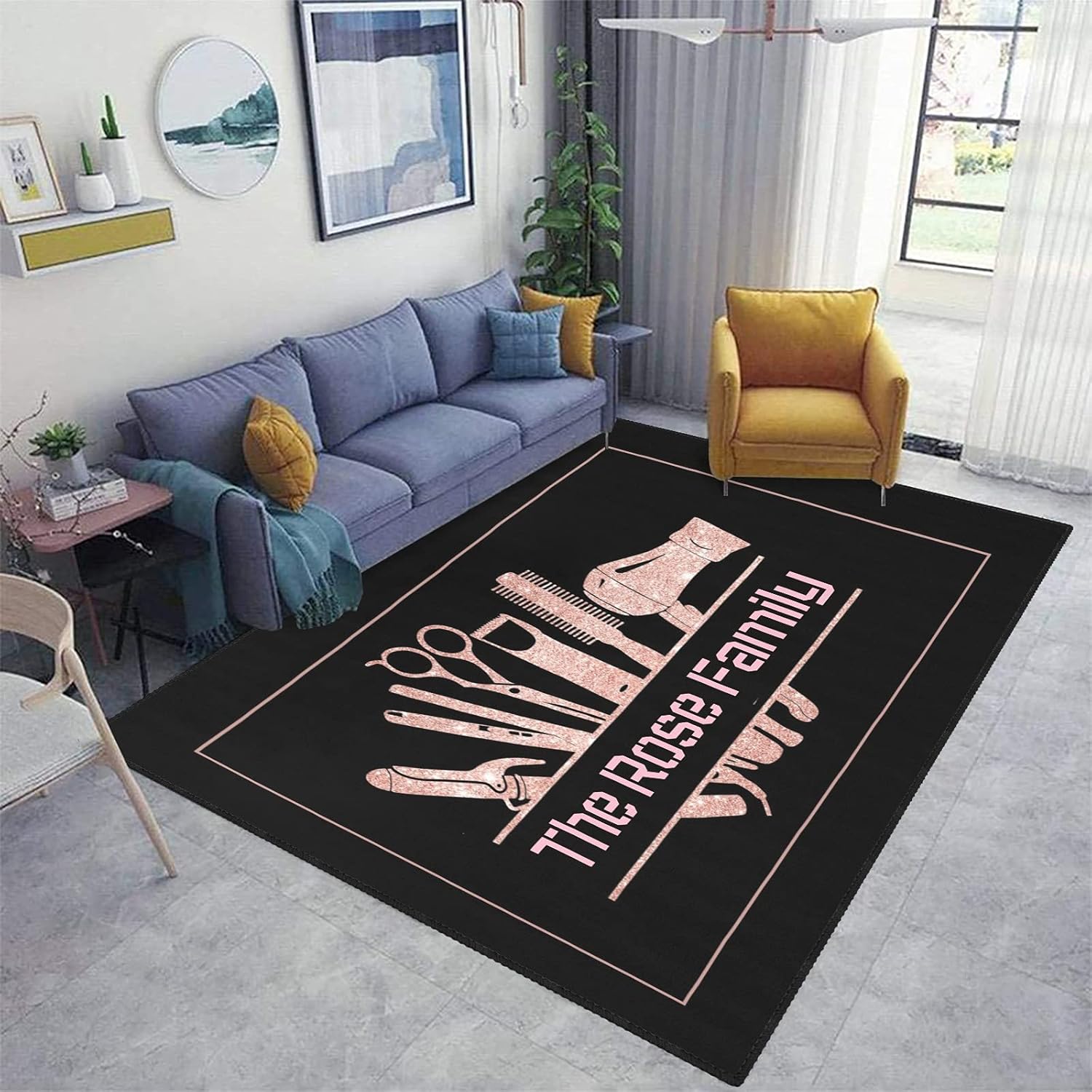 Alfombra personalizada con purpurina rosa para sala de estar, yoga, dormitorio, sala de juegos, camping, 4 x 5.2 pies