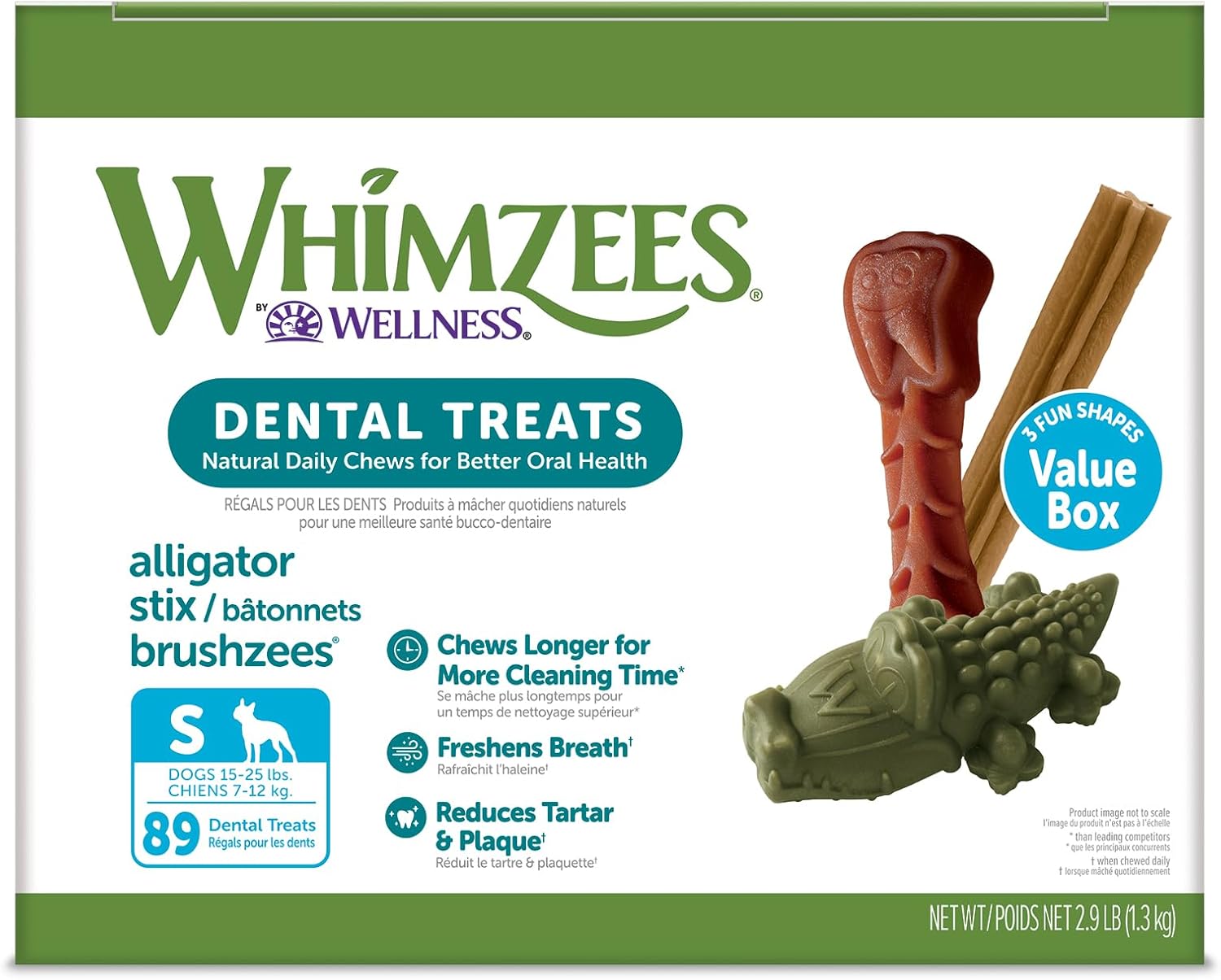 WHIMZEES by Wellness Value Box – Masticables dentales naturales para perros, golosinas de larga duración, sin granos, refresca el aliento, raza