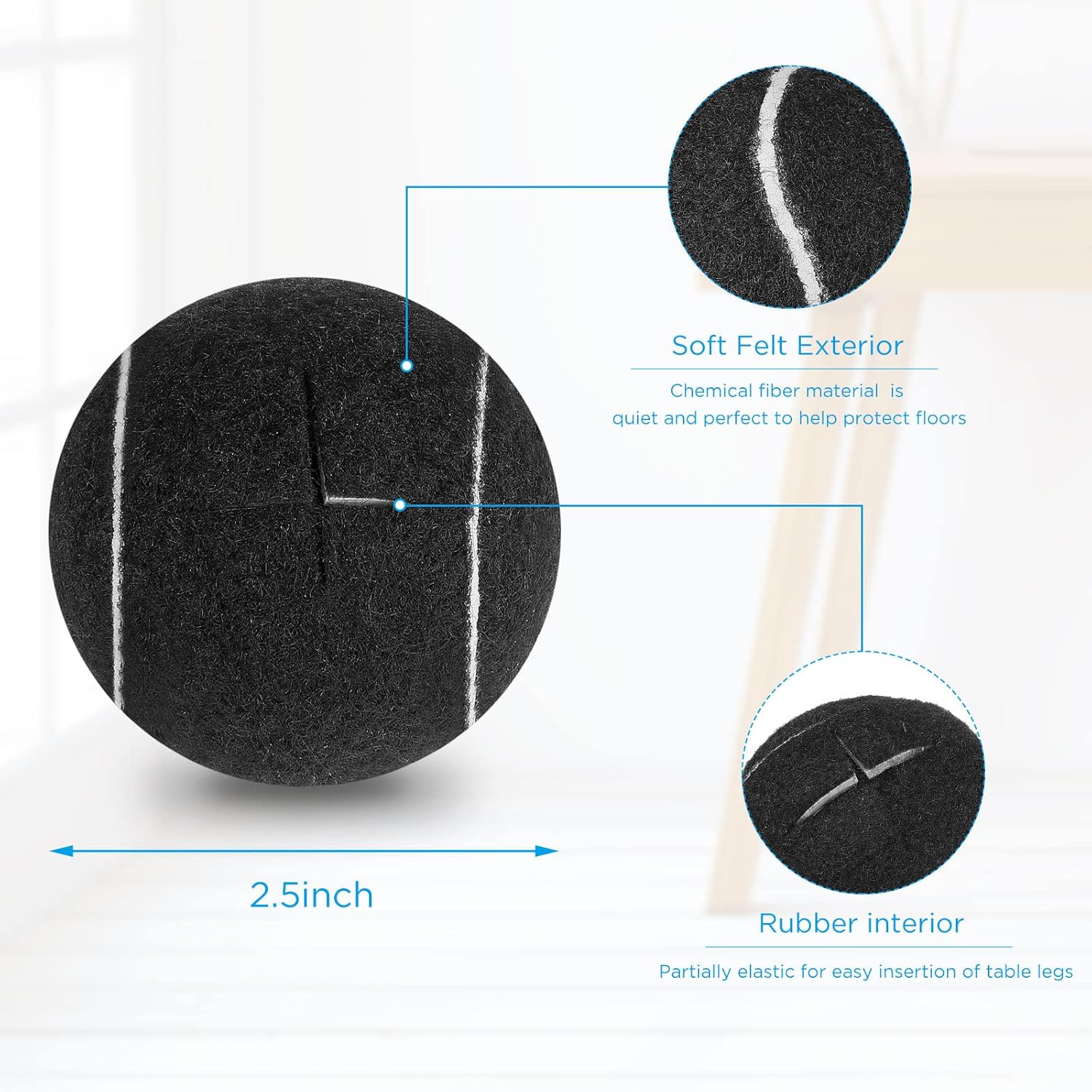 Macarrie 100 pelotas de tenis precortadas a granel para patas de muebles, pelotas de tenis, sillas de pelotas de tenis, fundas para pies para