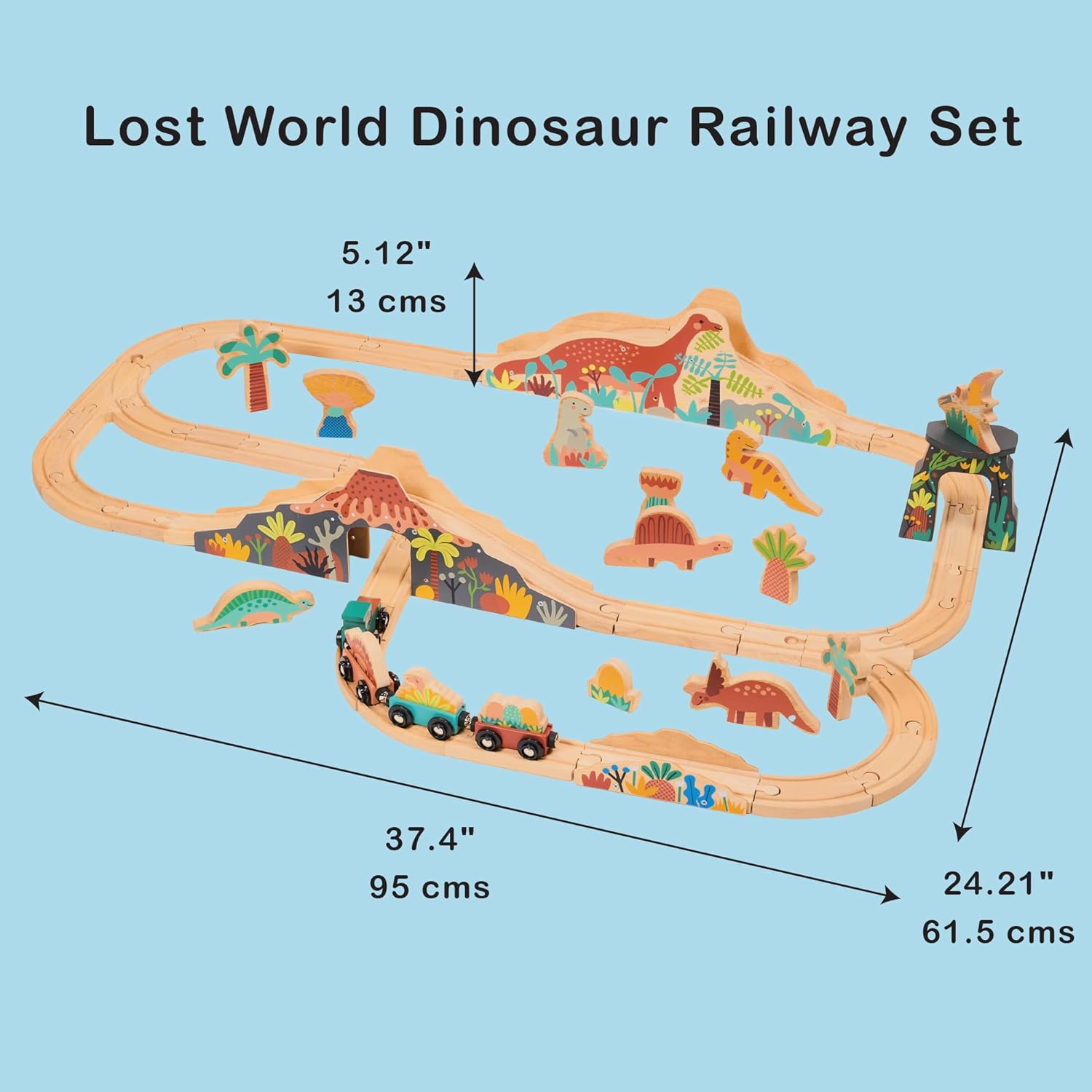 Lost World – Juego de ferrocarril temático de dinosaurios con pistas y accesorios, madera, juego creativo, imaginativo, juguete interactivo