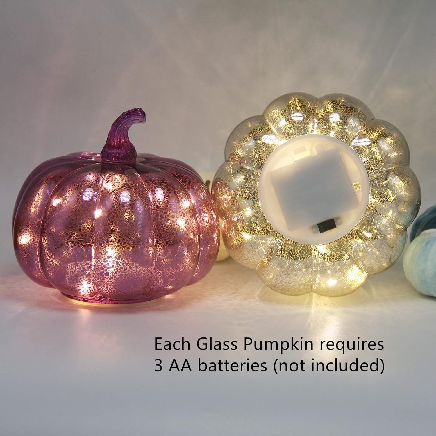 CFDECOR Luz de calabaza de cristal de mercurio con temporizador, con 10 luces de hadas en el interior, funciona con pilas, ideal para decoración de