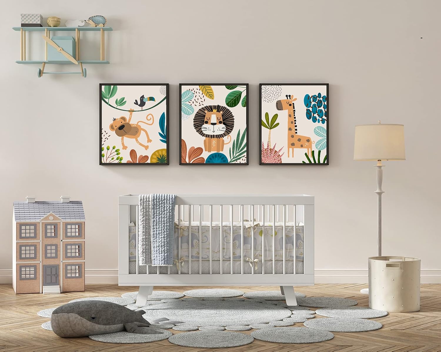 Juego de 3 decoración de pared para guardería, lindos animales, león, mono, jirafa, arte de pared, minimalista, bohemio, póster de safari de selva