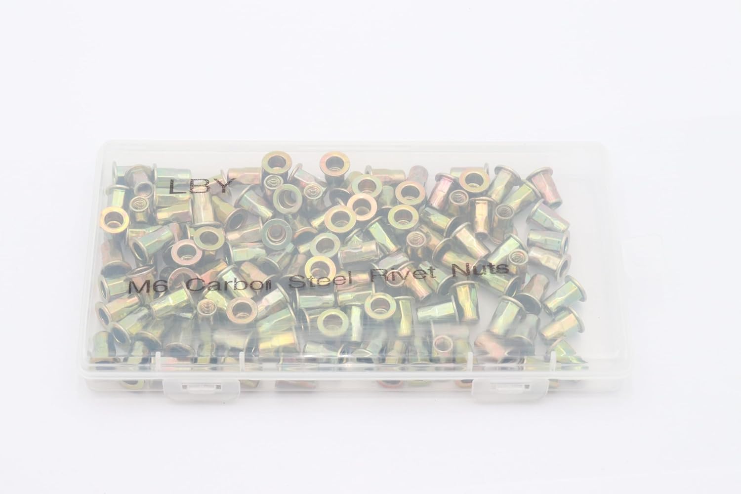 LBY 60 tuercas remachadoras de acero al carbono, kit surtido de tuercas de rosca M6 (medio hexagonal), acero al carbono, chapado en zinc, amarillo