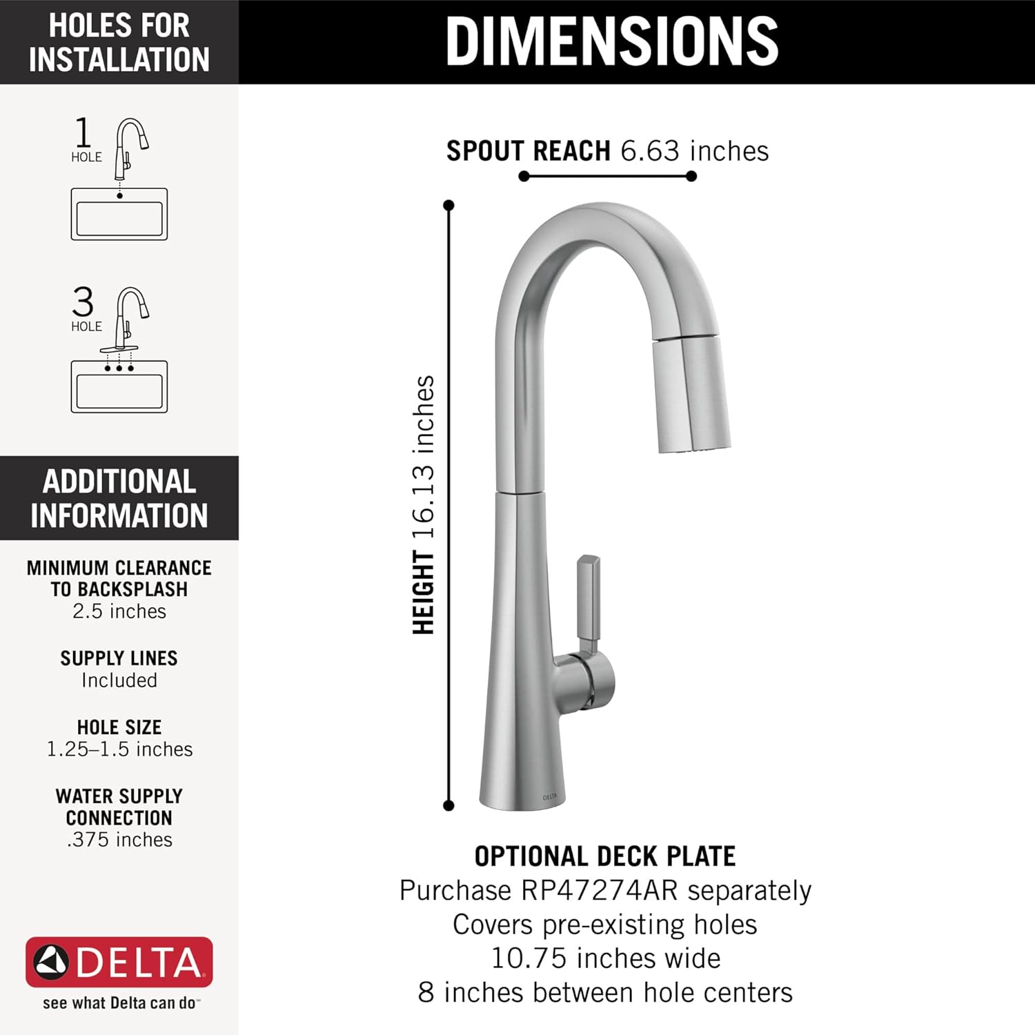 Delta Faucet Monrovia – Grifo de barra de níquel cepillado, grifo de fregadero de barra de un solo agujero, grifos de barra húmeda con rociador