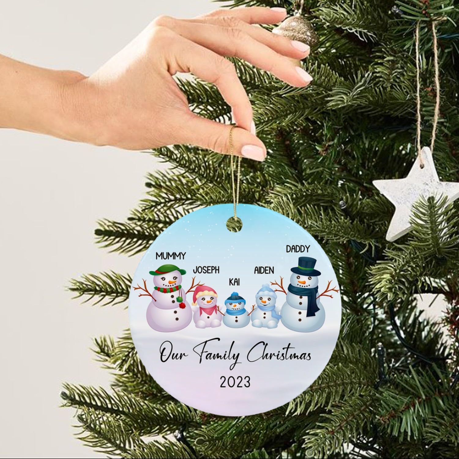 Adorno de muñeco de nieve de primera Navidad como familia de 5 2023, nombre personalizado y familia de cinco muñecos de nieve, regalo para familia,