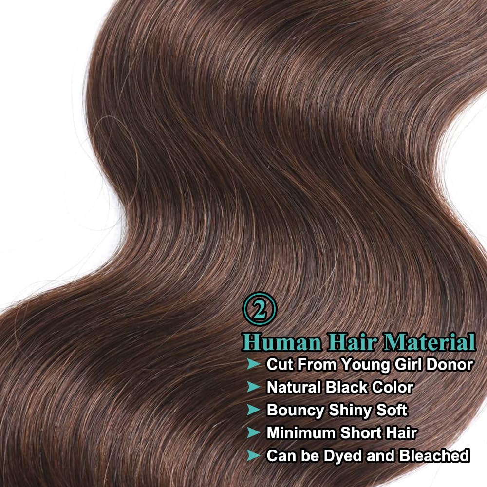 ALLRUN Manojos de cabello humano ondulado marrón (24 26 28) marrón oscuro 100% brasileño virgen Remy armadura de cabello humano 10A, 3 paquetes de