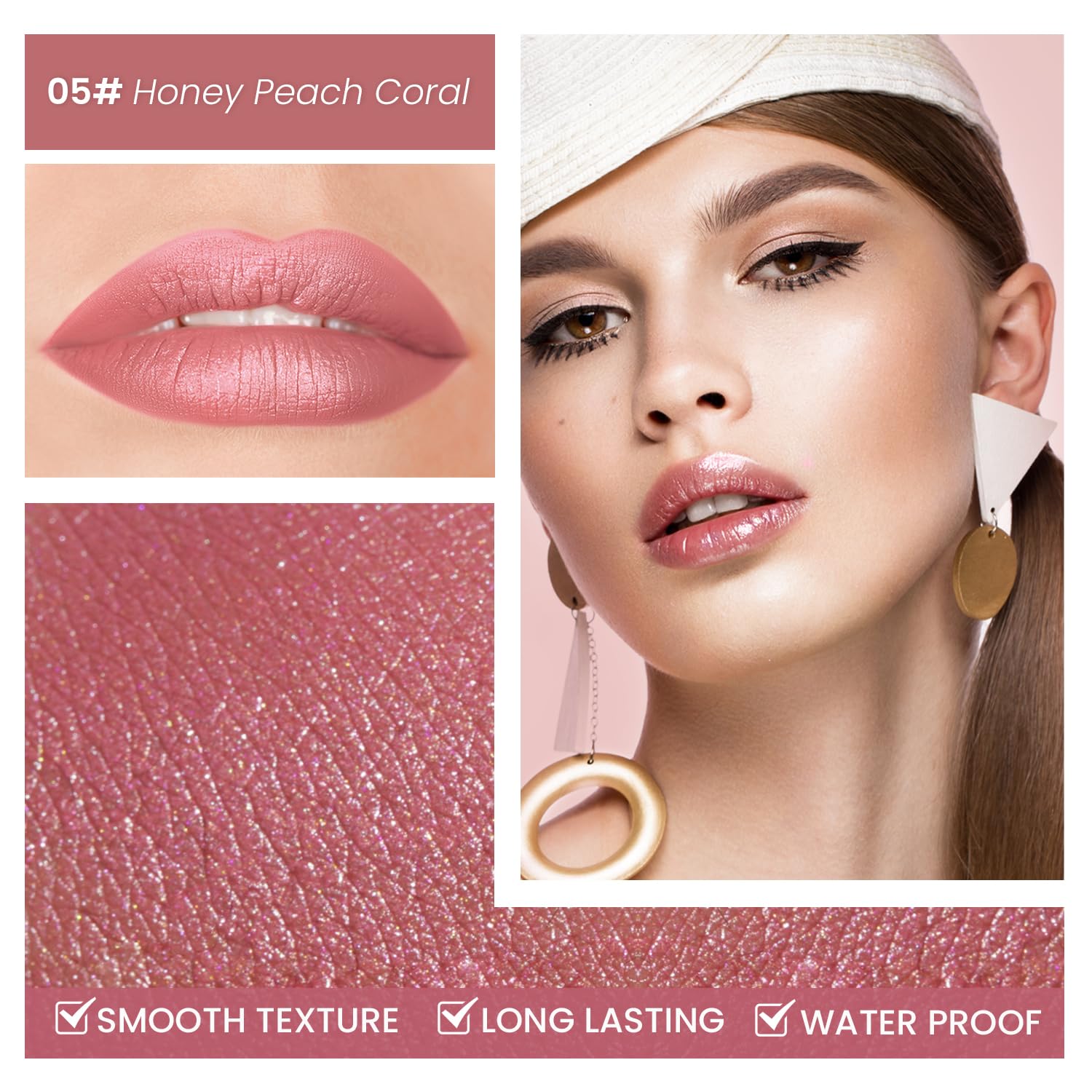 BEAUTY SEARCHER – Lápiz labial, acabado metálico, bálsamo labial brillante hidratante, terciopelo nude, rojo, hidratación de larga duración,