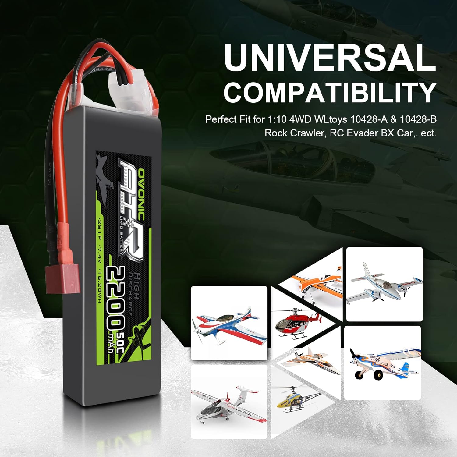 OVONIC 2s Lipo Battery 50C 2200mAh 7.4V Lipo Battery Soft Case con conector T estilo Dean para RC Evader BX Car RC Truck RC Truggy RC Avión UAV