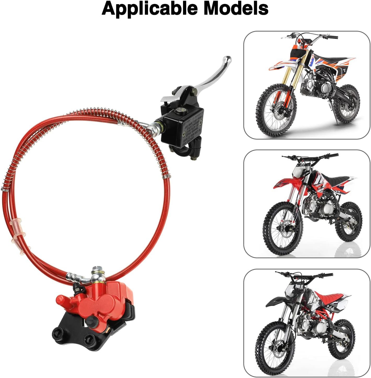 FVRITO Disco delantero hidráulico freno maestro cilindro maestro mango palanca línea conjunto con pastillas de freno para 50cc 70cc 90cc 110cc 125cc