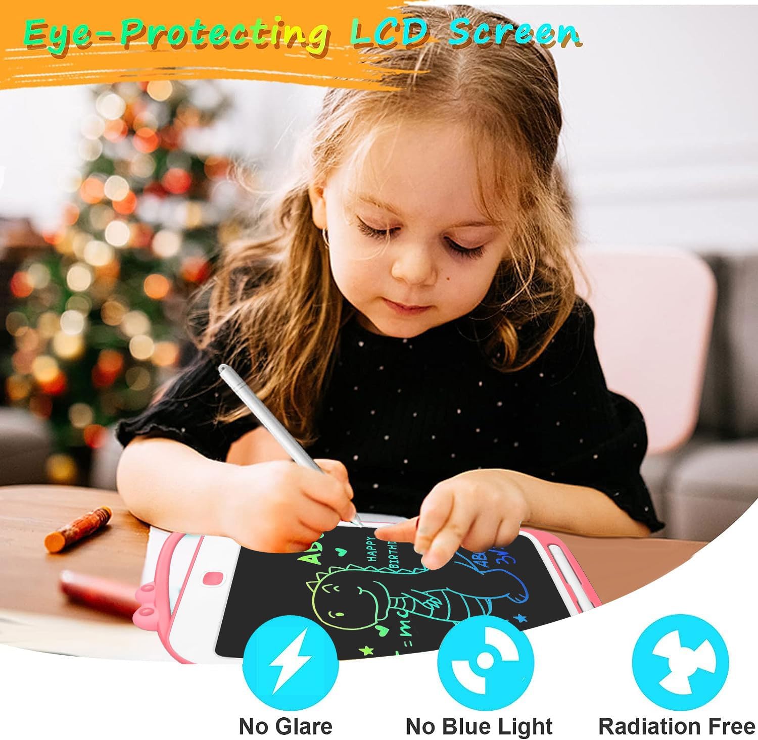 Tableta de escritura LCD para niños, tablero de dibujo de dinosaurio de 12.5 pulgadas, tableta de dibujo borrable electrónica con función de