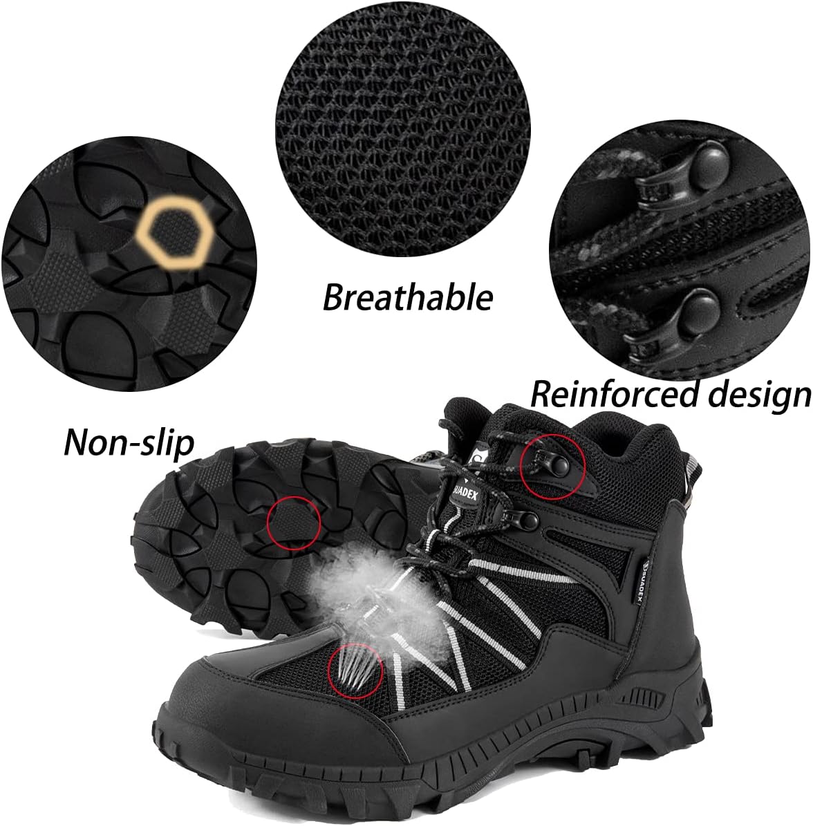 SUADEX Botas con punta de acero para hombres, botas de seguridad para hombres, botas de trabajo con punta de compuesto para hombres, botas de