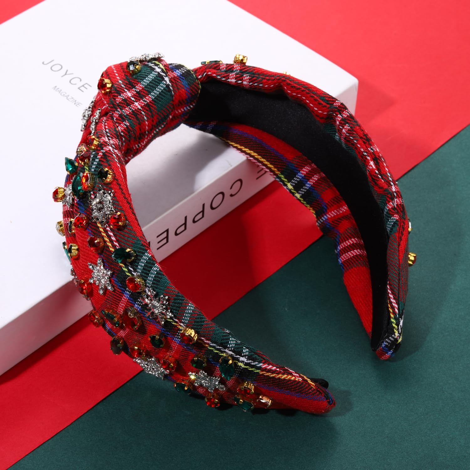 MOLOCH Diadema de Navidad para mujer, diseño de árbol de Navidad, lazo de copo de nieve, diadema anudada de cristal con joyas, decoración de