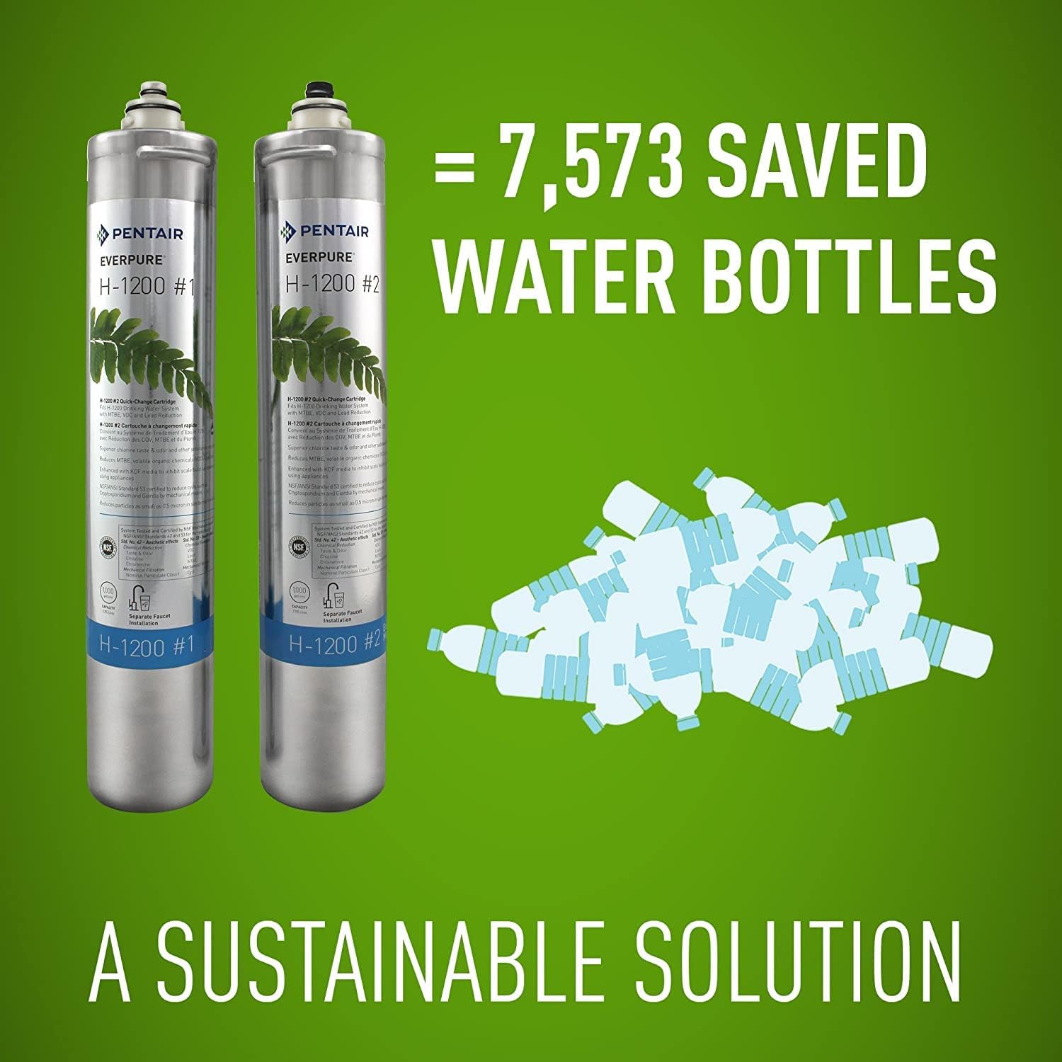 Pentair Everpure H-1200 – Sistema de agua potable, EV928200, certificado NSF para reducir PFOAPFOS, sistema de cartucho doble que incluye cabezal de