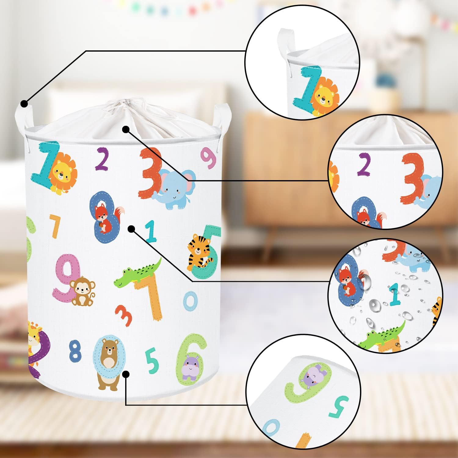 Clastyle Cesta de almacenamiento de ropa para niños, diseño de jirafa, mono, elefante, león, cocodrilo, ardilla, blanco, redondo, para guardar ropa,