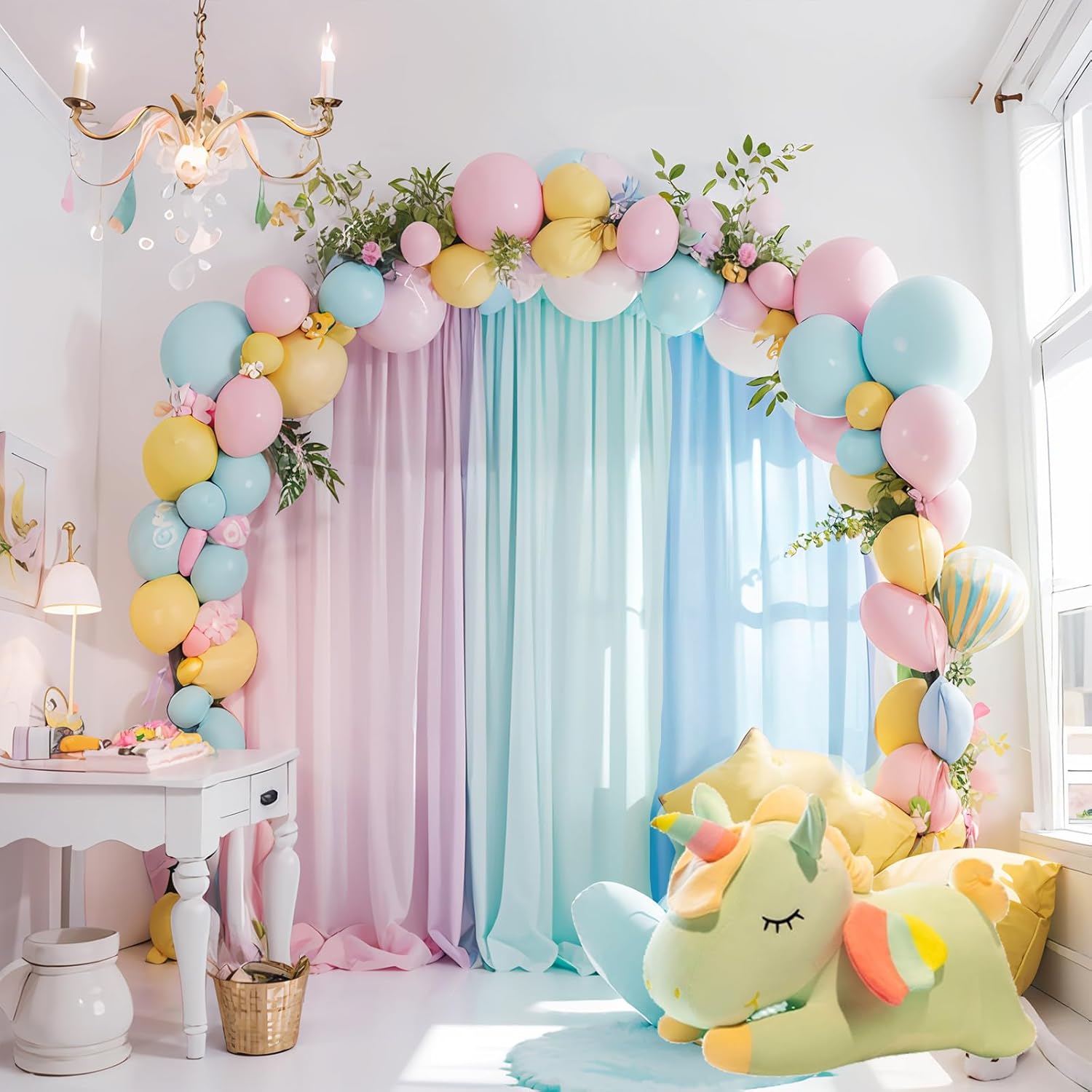 Telón de fondo de unicornio arcoíris pastel para niñas, cumpleaños, baby shower, decoración de fiesta temática de unicornio, 10 x 7 pies